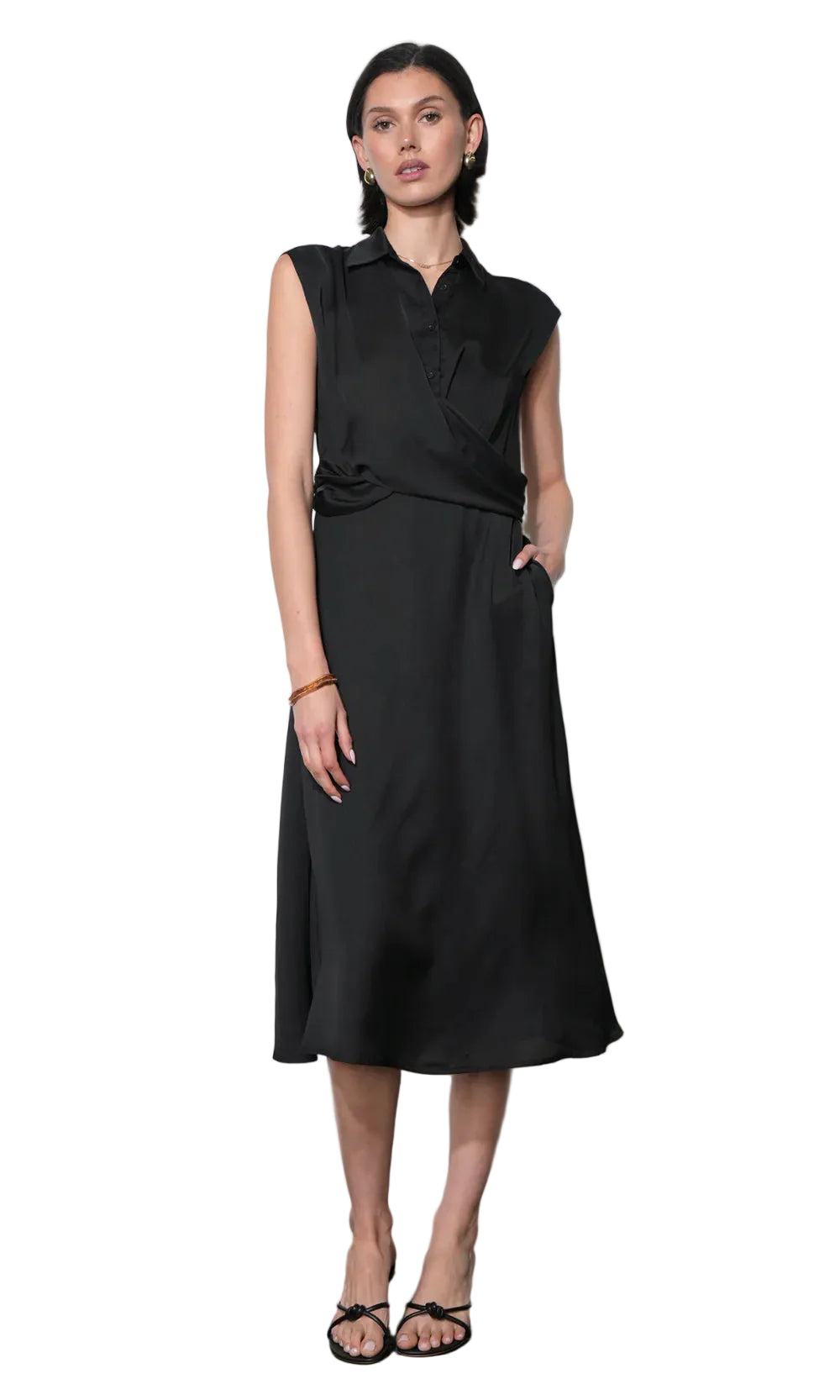 Xena Wrap Midi Dress- Black
