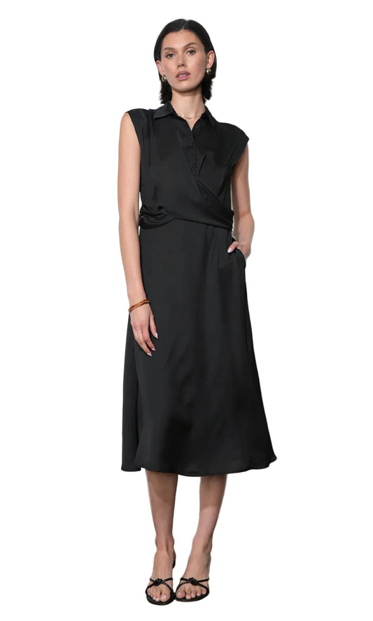 Xena Wrap Midi Dress- Black