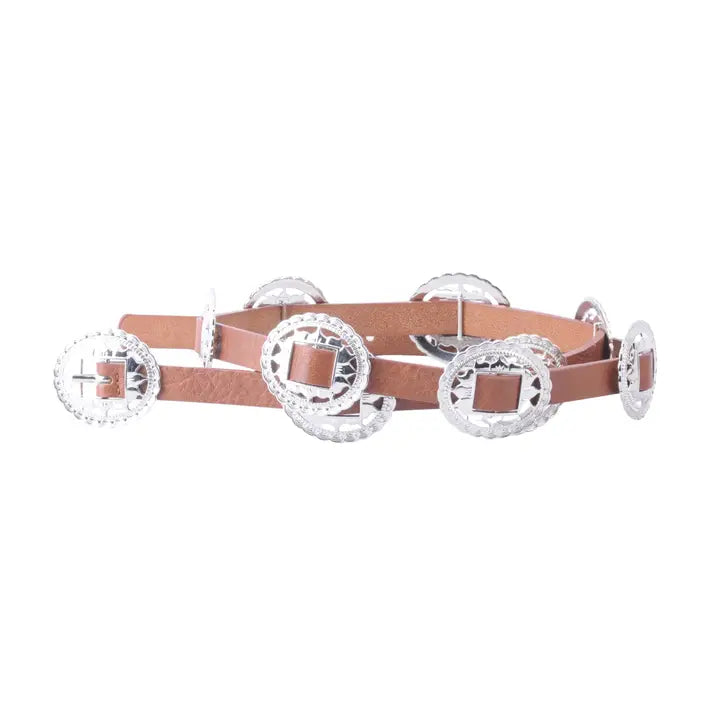 Loop Through Leather Concho Belt- Tan