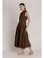 Curved Yoke Midi Dress- Brown
