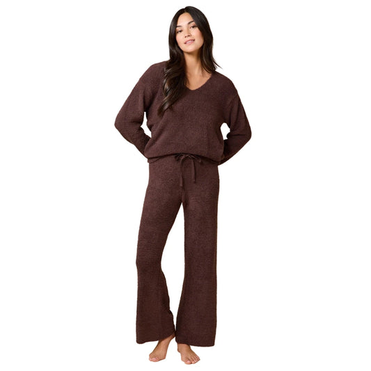 Solid Marshmallow V-Neck Lounge Set- Espresso