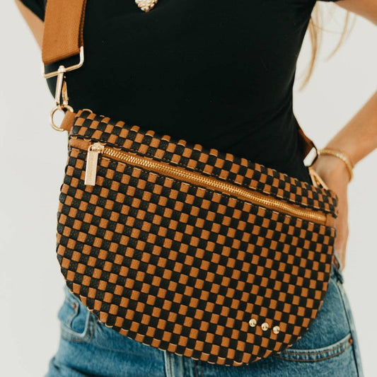 Westlyn Woven Bum Bag - Woven Checkered Coffee