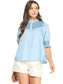 Puff Shoulder Button Down Top- Blue