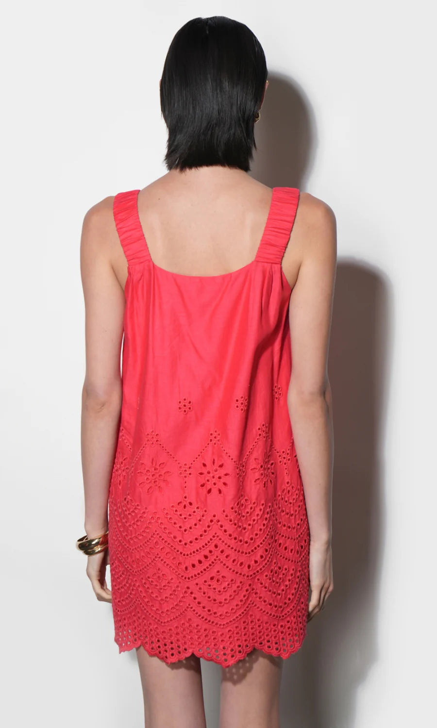 Kallie Linen Embroidered Dress- Red