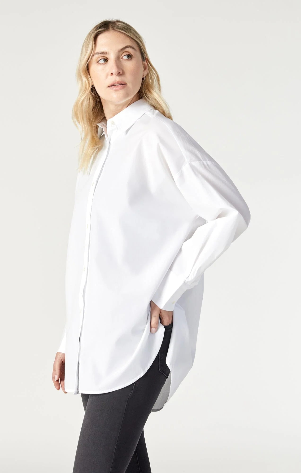 Long Sleeve Button Down Shirt- Antique White