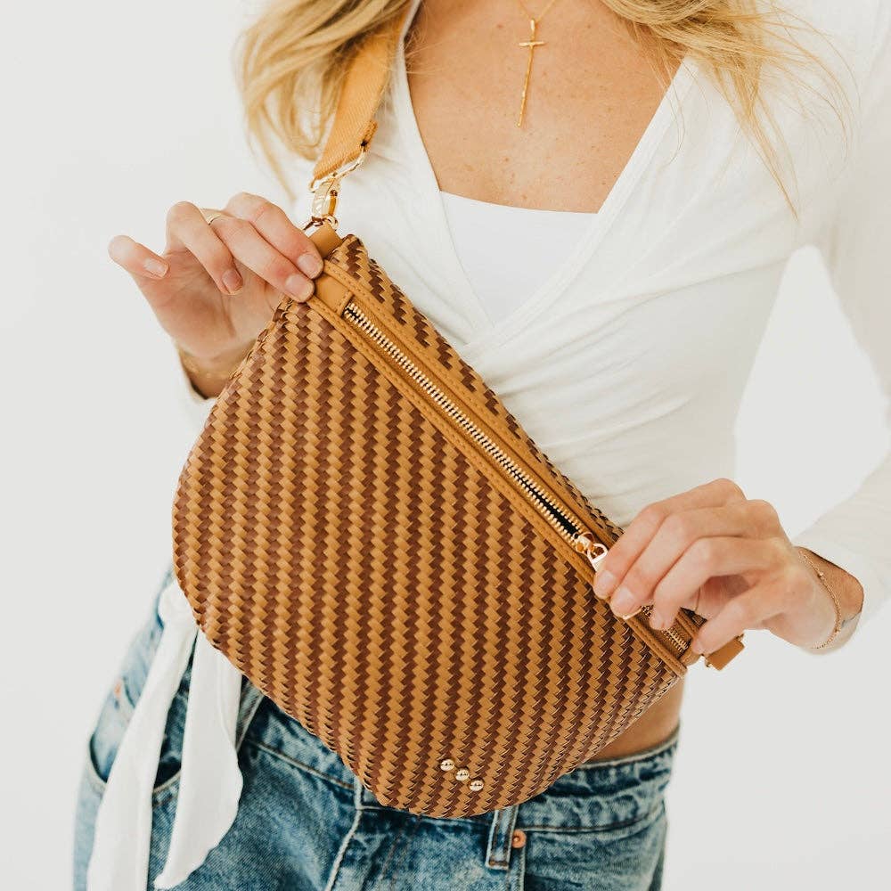 Diagonal Woven Westlyn Bum Bag - Two Tone Browns