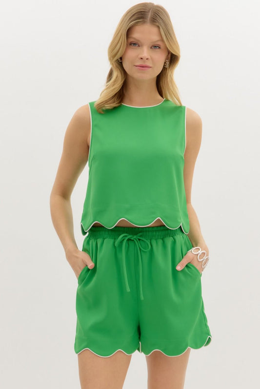 Scallop Tie Waist Short- Green