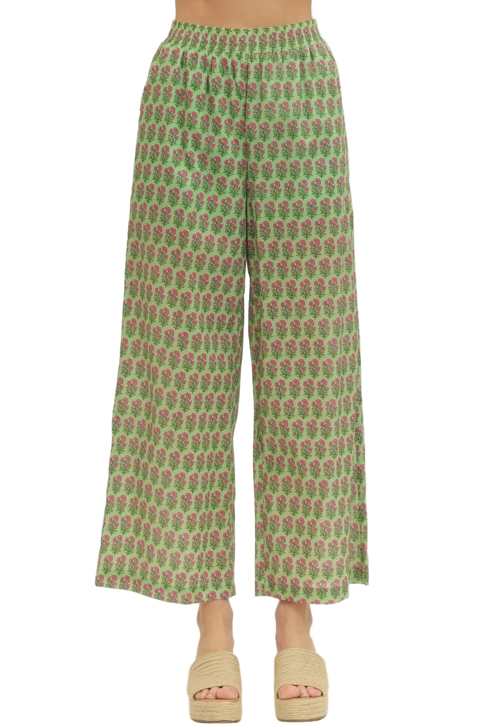Botanical Print Pant- Green