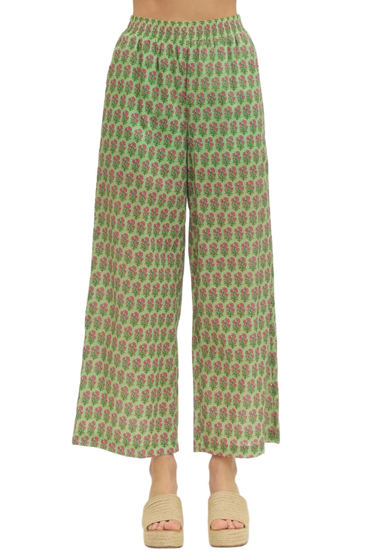 Botanical Print Pant- Green