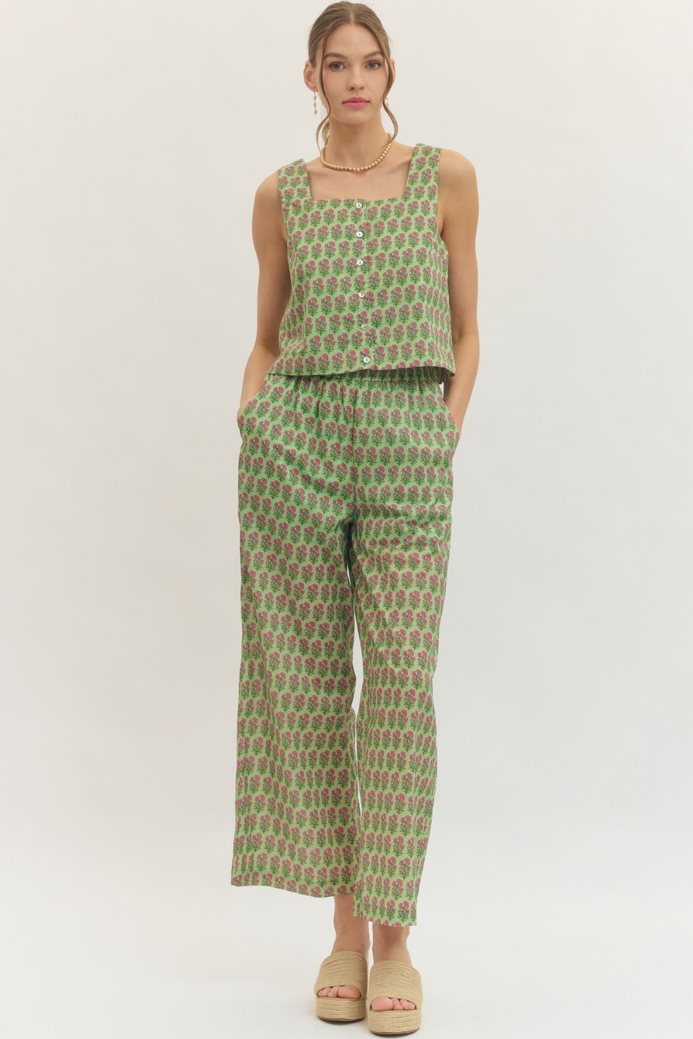 Botanical Button Down Tank- Green