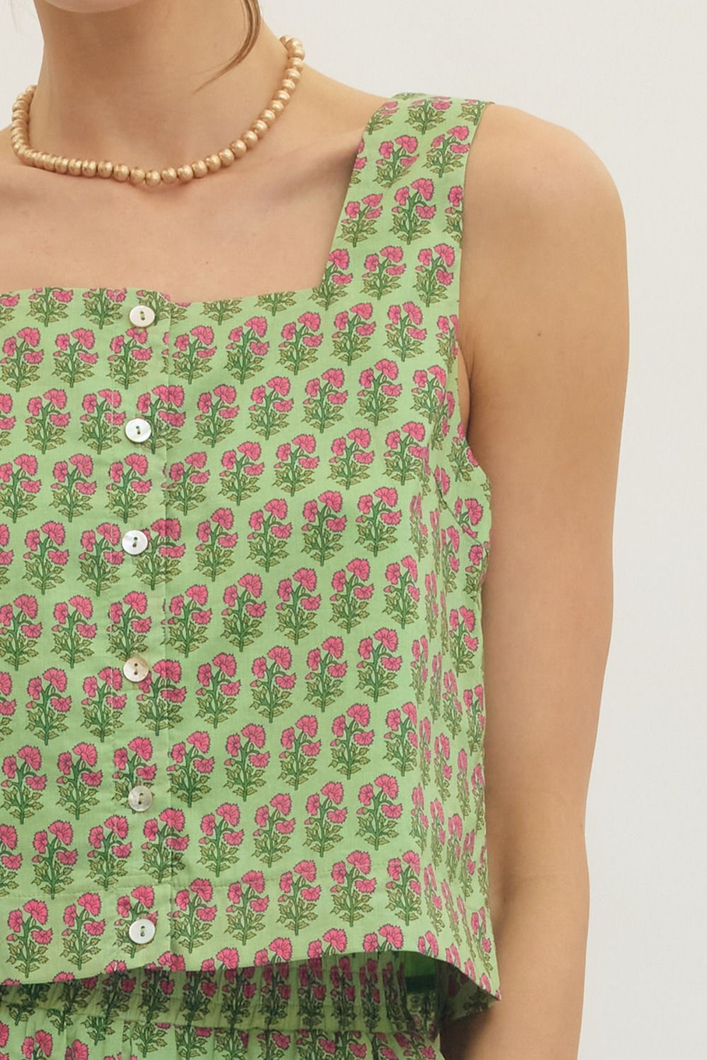 Botanical Button Down Tank- Green