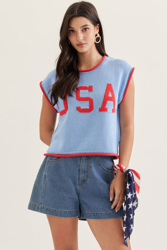 USA Sleeveless Sweater- Blue