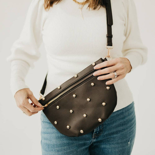 Gold Studded Westlyn Bum Bag: Chocolate