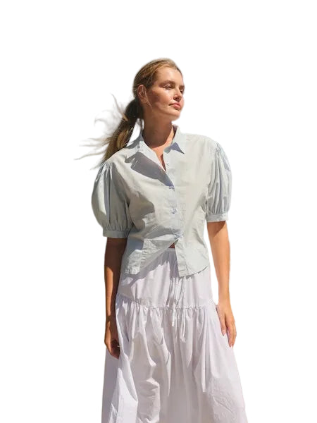 Button Up Poplin Top- Sea Breeze