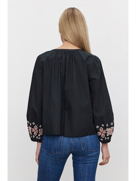 Paola Long Embroidered Sleeve- Black