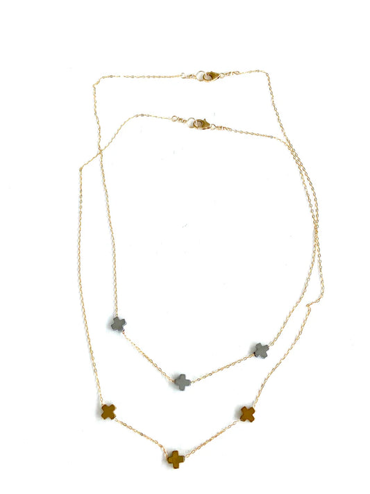 Triple Cross Links Necklace- Silver
