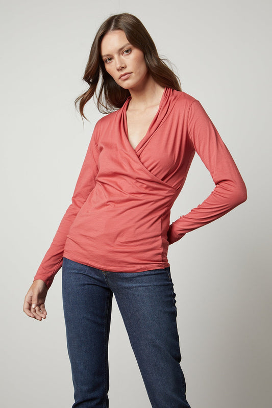 Meri Faux Wrap Top- Garnet