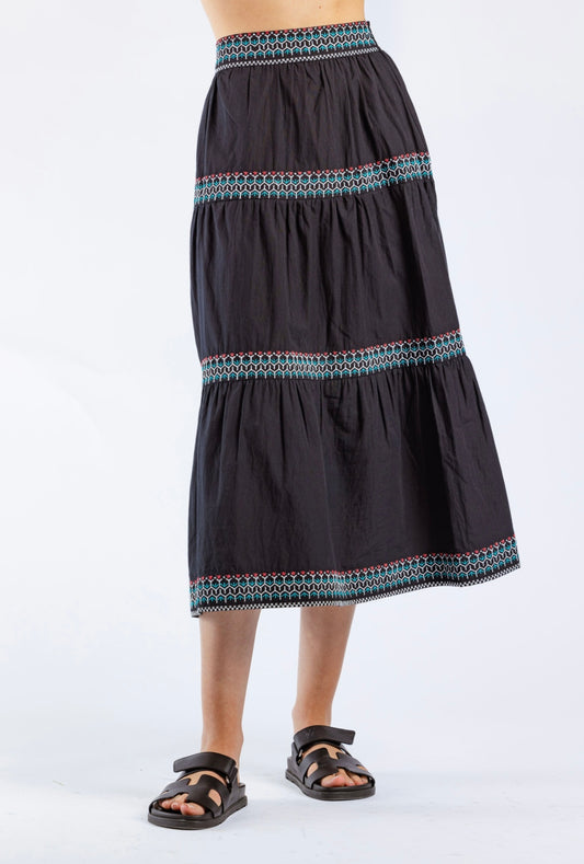 Riya Tiered Maxi Skirt- Black