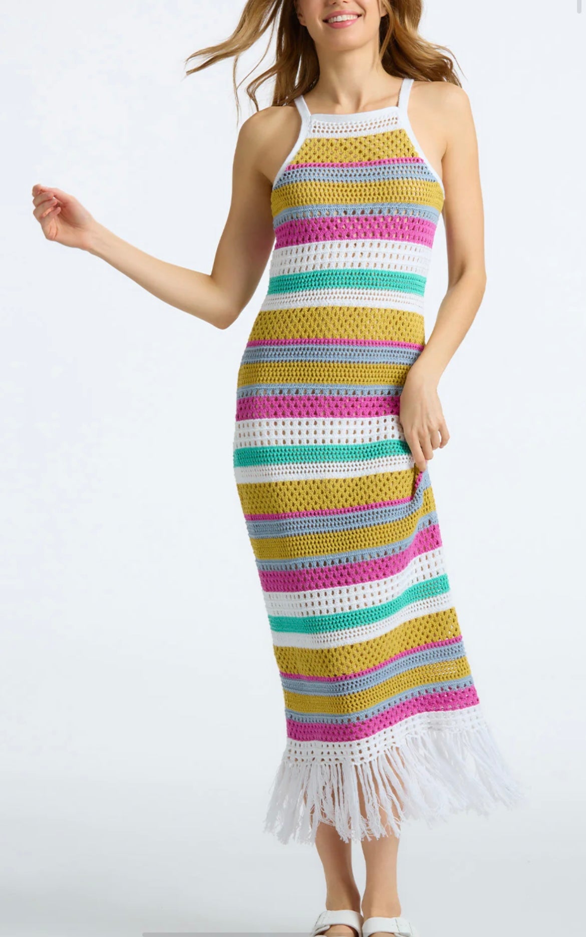 Lucia Stripe Crochet Dress- Multi