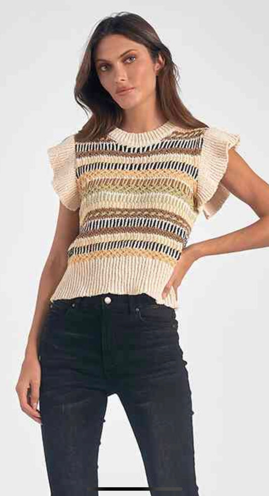 Sleeveless Striped Sweater- Mint Multi