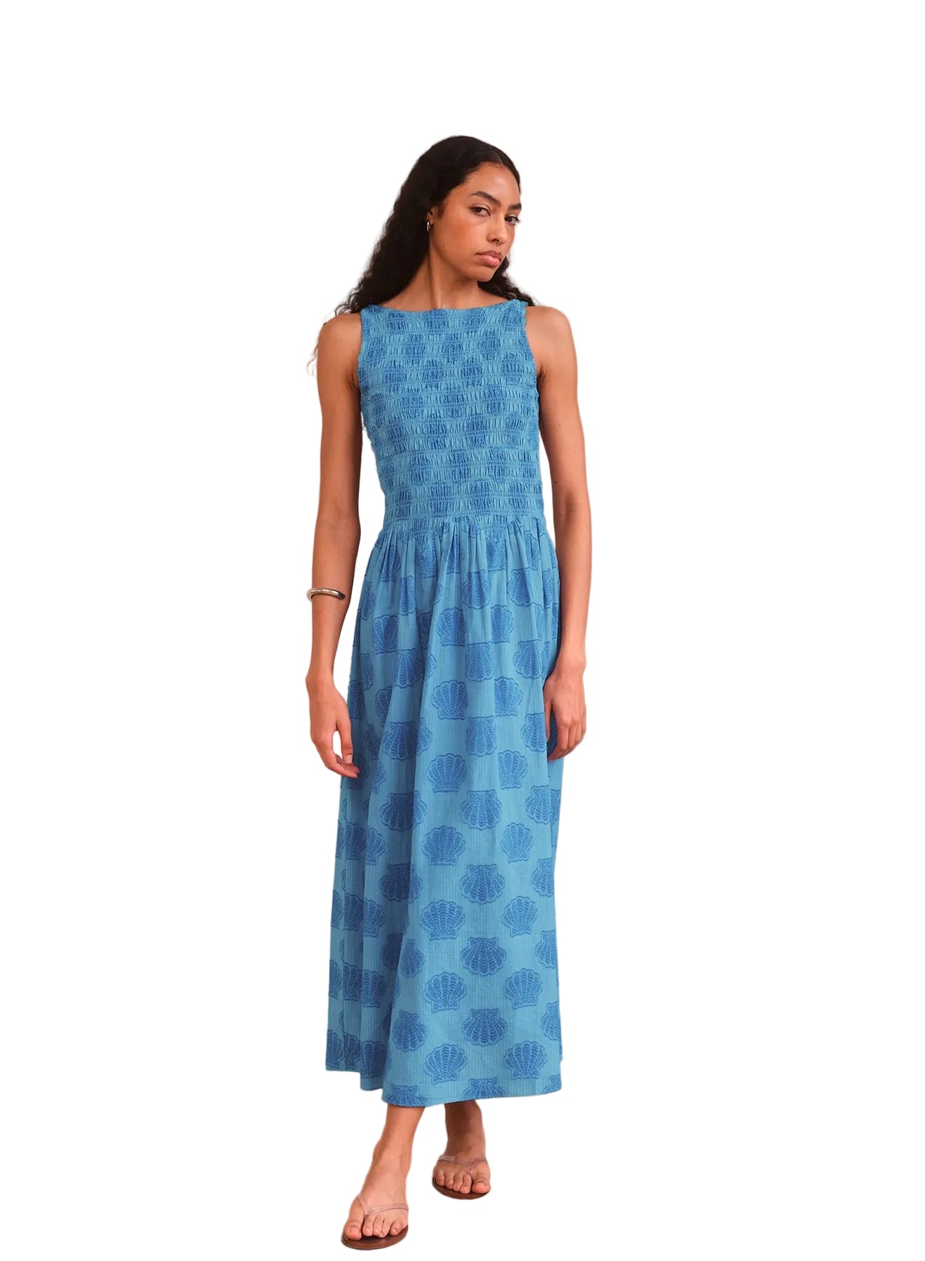 Corina Smocked Shell Dress- Blue