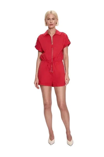 Meg Zip Front Romper- Ruby