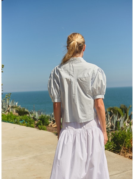 Button Up Poplin Top- Sea Breeze