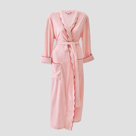 Women's Long Lightweight Robe- Pink with Red