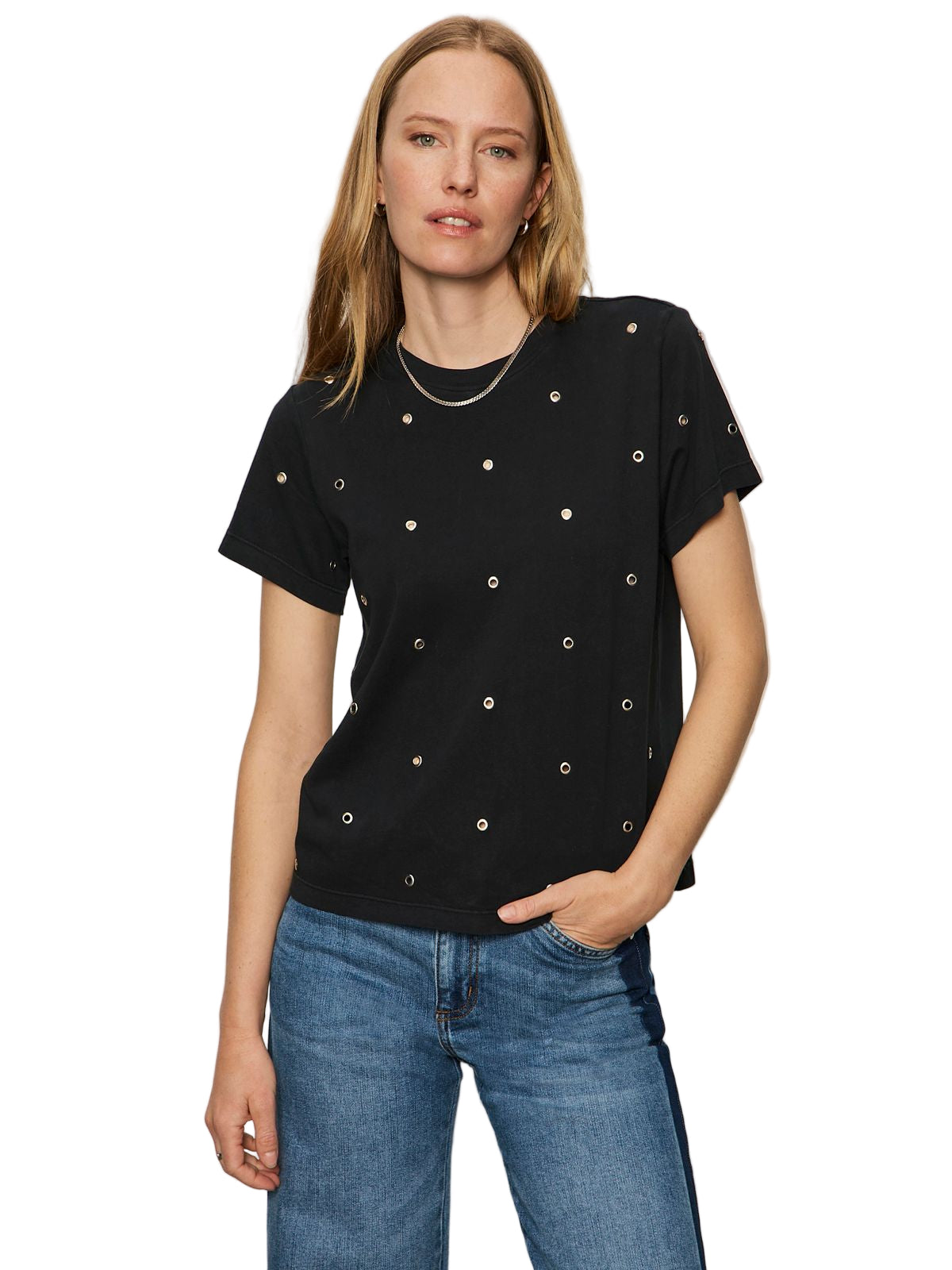 Embellished Grommet Detail Top- Black