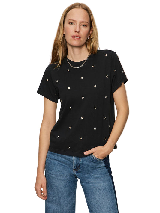 Embellished Grommet Detail Top- Black