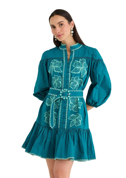 Lori-Anne Belted Mini Dress- Teal