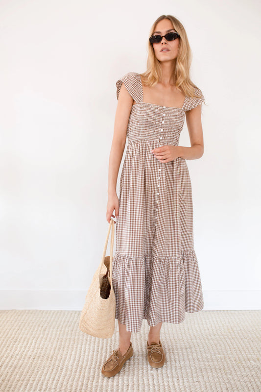 Celine Dress- Mocha Gingham