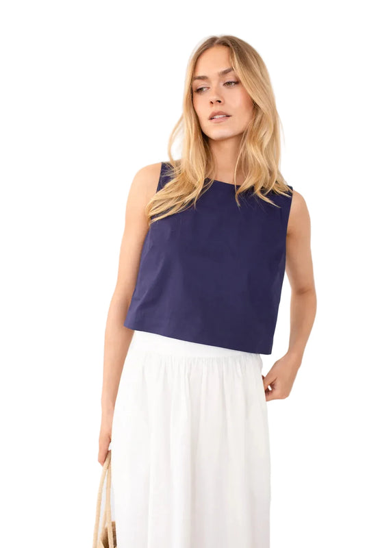 Josie Button Back Tank- Navy