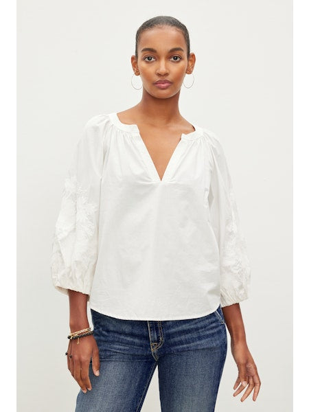 Trina Embroidered Sleeve Top