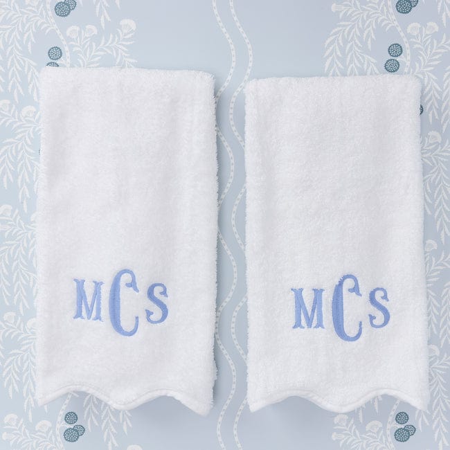 Scallop Bath Hand Towels- (Pair) White/White