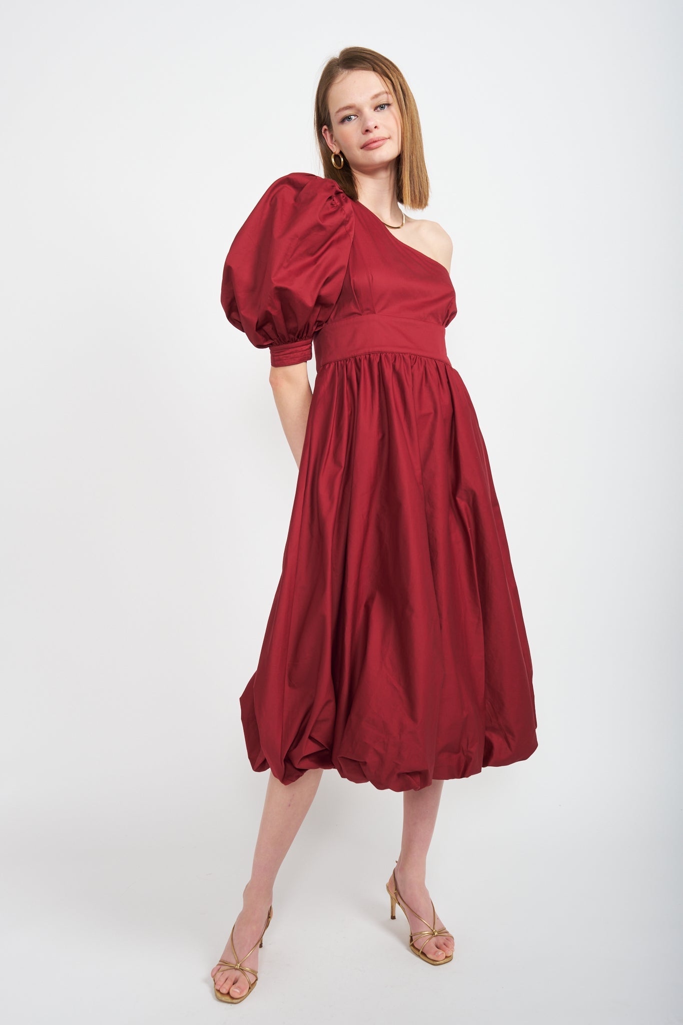 Cosima One Shoulder Midi Dress- Burgundy