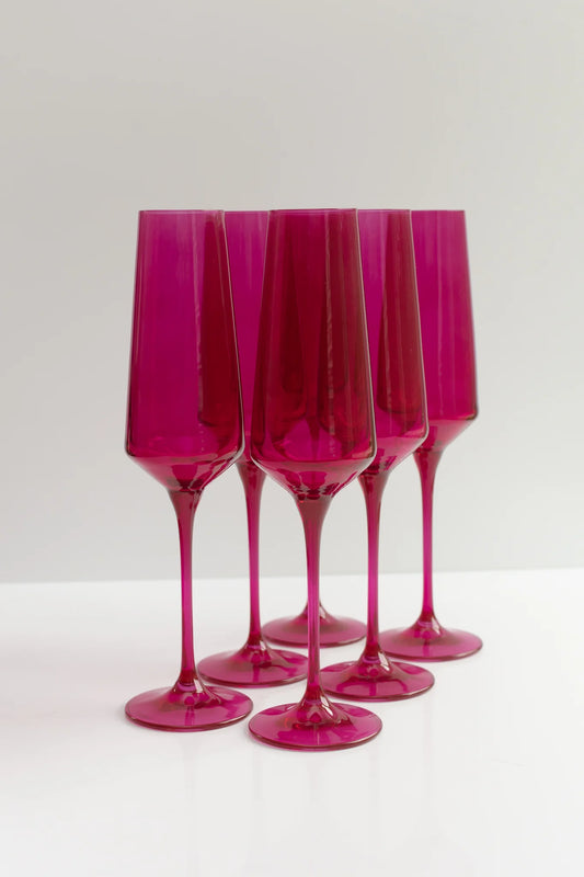Estelle Colored Champagne Flutes- Magenta (SET OF 6)