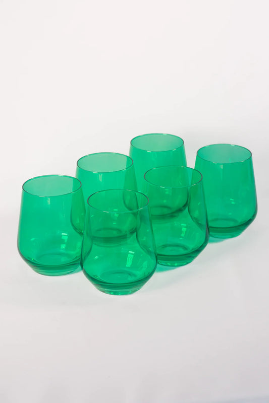Estelle Collared Stemless Wine Glass- Kelly Green (SET OF 6)