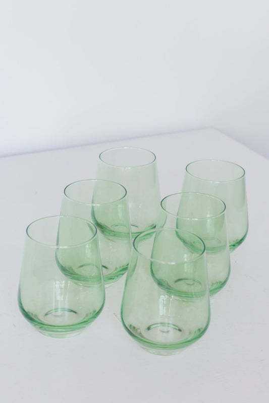 Estelle Collared Stemless Wine Glass- Mint Green (SET OF 6)