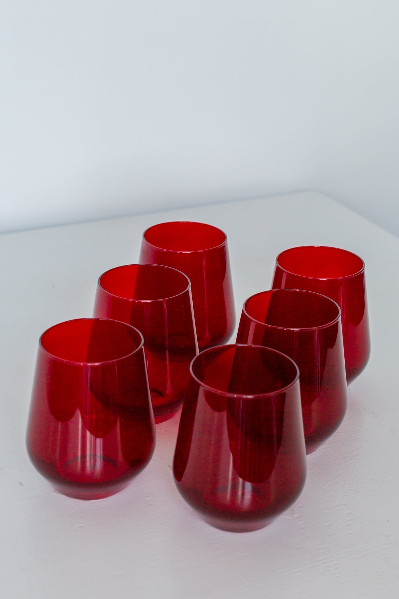 Estelle Collared Stemless Wine Glass- Red (SET OF 6)
