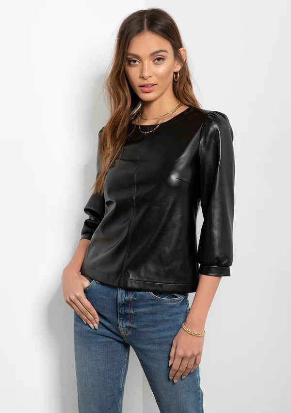 Alaina Vegan Leather Top- Black