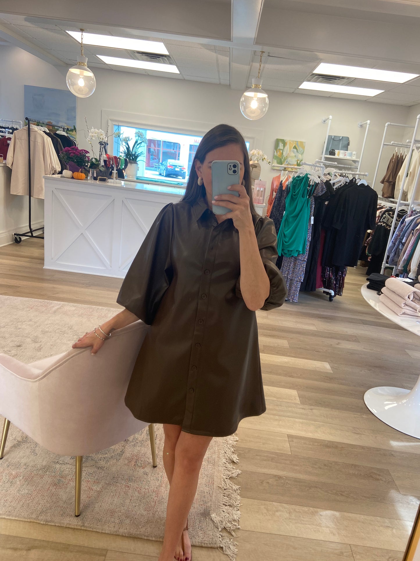 Faux Leather Dress- Brown
